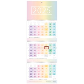 Häfft® 3-Month Calendar 2025 Wall Calendar with Date Slider "Rainbow" Office Calendar, Wall Planner with Holiday Appointments & Yearly Overview - Sustainable and Climate Friendly