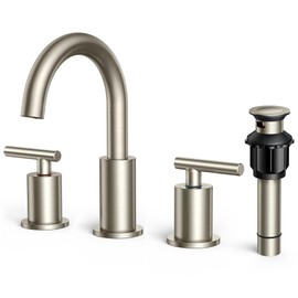 FORIOUS Brushed Nickel Bathroom Faucet 3 Hole Vanity with Metal Pop Up Drain and 24" Supply Lines, 2 Handle 8 Inch Widespread Faucet for Bathroom Sink 3 Hole Brushed Nickel with 360° Swivel Spout