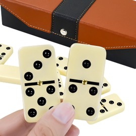 Vovotuzzi Dominos Set for Adults, Dominoes Set for Kids and Adults, 28 Ivory Jumbo Domino Tiles Double 6 - Classic Board Games for Family & Travel, Leatherette Case