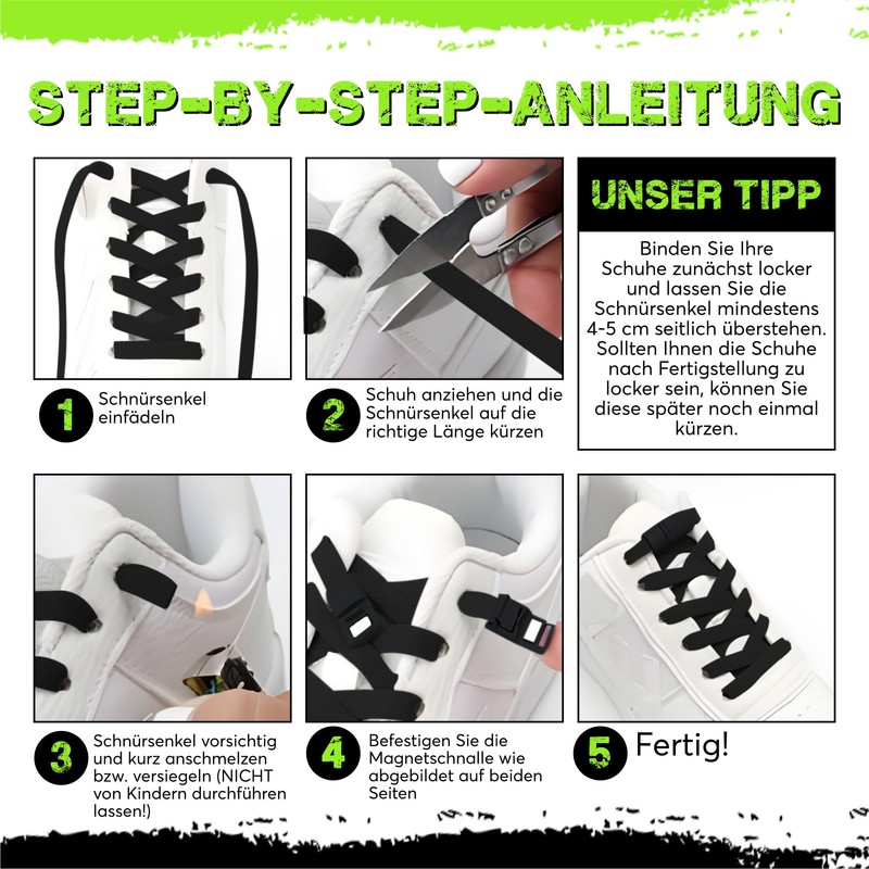 Cato TRADING Elastic Premium Shoelaces without Tying - Magnetic Stretch