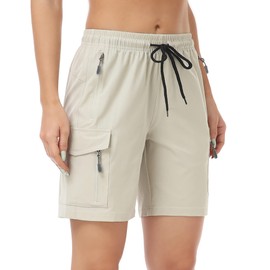 GymBrave Women's Quick Dry Lightweight Cargo Shorts for Outdoor Athletic Travel with Pockets, Light khaki