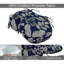 Vargottam Indoor/Outdoor Round Bistro Chair Cushions Block Print 15-Inch Bistro Chair Pads Waterproof Seat Chair Cushion For Home/Office- Set Of 2 (Royal Blue)