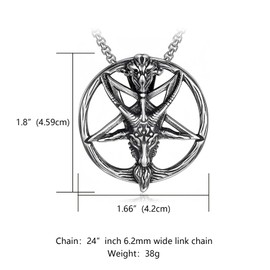 Viskmdi Satanic Goat Pentagram Necklace Stainless Steel Gothic Baphomet Necklace with Both Sided Circle Pendant Retro Church Talisman Satanic Jewelry for Men