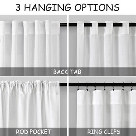 White Linen Curtains 100 inches Long for Bedroom Back Tab Light Filtering Privacy Sheer White Curtains Modern Farmhouse Coastal Decor Off White Cotton Textured Curtain for Living Room 2 Panel Set