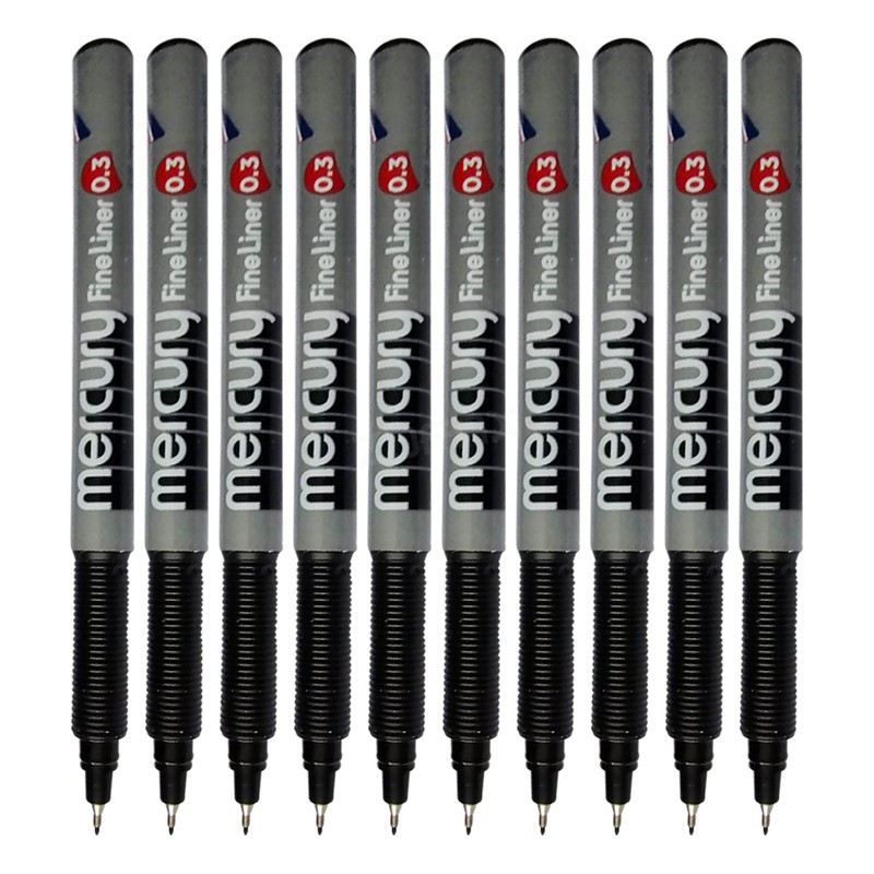 BLACK Fineliner Pens, 0.3mm Extra Fine Tip, Pack of 10,