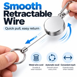 Retractable Keychain Pull Reel with Metal Wire Cable, Anti-Lost ID Badge Holder, Heavy Duty Key Ring Organizer for Work, Travel & Outdoor Use
