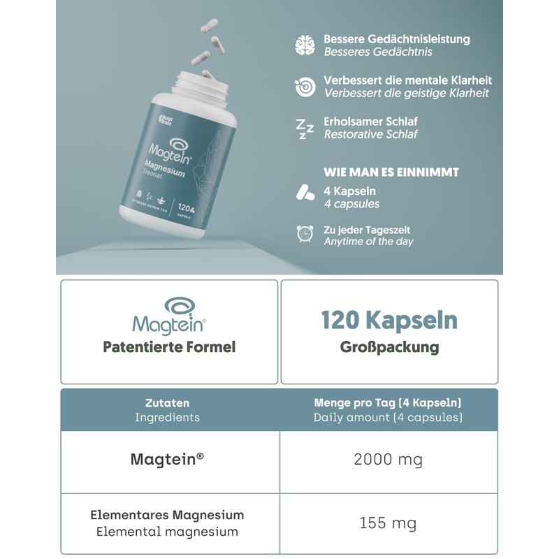Magnesium L-Threonate with Magtein, High Dose 2000 mg, Laboratory Tested,
