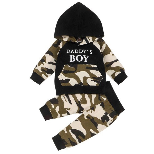 Verve Jelly Bébé garçon vêtements lettre imprimée à manches longues à capuche hauts survêtement pantalon de camouflage tenue ensemble,Camouflage,80,6-12 mois