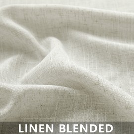 Mrs.Naturall Cream Back Tab Linen Blend Sheer Curtains for Living Room 52x68 Inch Length