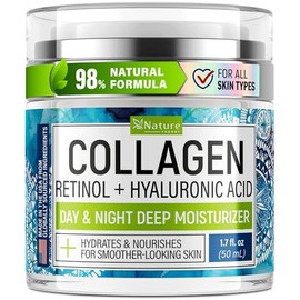 Crema de colágeno para rostro con retinol – Hidratante facial antienvejecimiento y arrugas – Hidratante facial diurno nocturno para reafirmar y tensar la piel – Ácido hialurónico y vitamina E para mujeres y hombres – 1.7 onzas