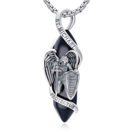 Saint Michael Necklace for Men Women 925 Sterling Silver St Michael Necklace with Healing Crystal Warrior Archangel Protect Us Amulet Religious Jewellery Gift 22 + 2 Inches