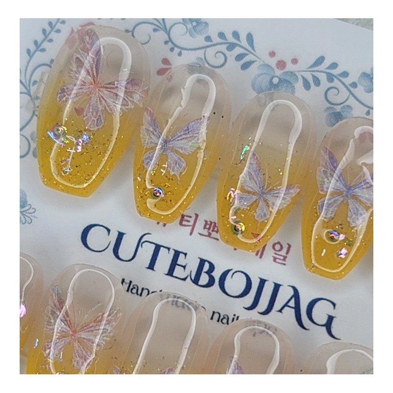 Spring Glow Butterfly Handmade Nail Tips - Square L /