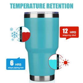 MEWAY 30oz Insulated Tumbler With Lids and Straws,Stainless Steel Double Vacuum Coffee Tumbler Cup, Brush, Durable Powder Coated Coffee Cup for Cold & Hot Drinks(Light Blue,8 PACK)