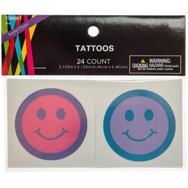 Colorful Smiley Face Temporary Tattoos - 24 Happy Party Favors in Blue, Green, Yellow, Orange, Pink, Purple