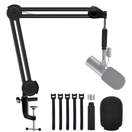 Boseen Boom Mic Arm Stand for SM7B with SM7B Pop Filter, Upgraded Adjustable Suspension Scissor Mic Stand Desk Mount with Extension Tube for Video, Podcast, Gaming