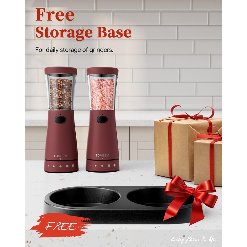 Electric Salt and Pepper Grinder Set with Storage Base, Stainless