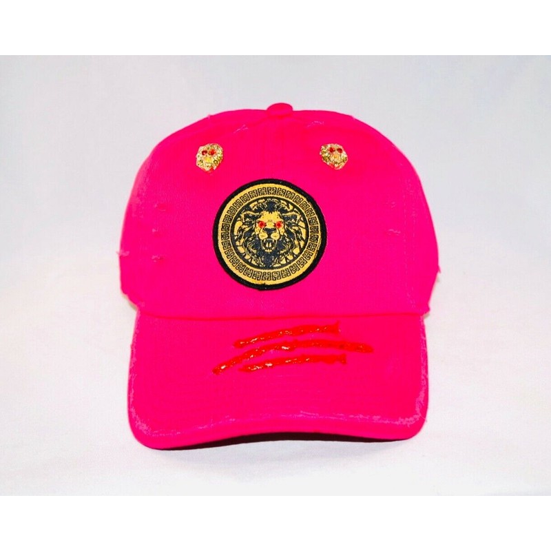 Damier Langevinè® Designer Trendy Distressed Pink Baseball Cap Lion Hat