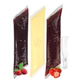 Pastry Filling Variety 3 Pack – Bavarian Cream, Red Raspberry, Strawberry – 2 lb Squeeze Bags with ZESTI Spatula Knife – Filling for Pies, Pastries & Cakes – Home & Bakery Use