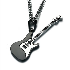 GraceAngie Stainless Steel Music Jewelry Black Rock Style Electric Guitar Pendant Necklace, Free 24" Chain
