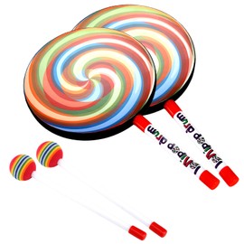 ZEAYEA 2 Pack 8 Inch Lollipop Drum, Lollipop Shape Hand Drum with Drumstick, Musical Educational Percussion Instrument for Party Holiday
