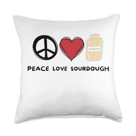 Peace, Love And Sourdough Retro Sourdough Food Peace, Love Retro Cute Sourdough Food Lover Throw Pillow, 18x18, Multicolor
