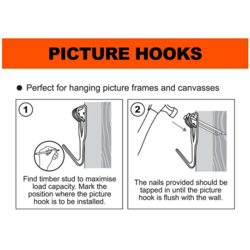 Silver Picture Hooks Double Hole Picture Hooks for Hard Walls