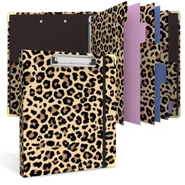 3 Ring Binder 1 Inch Round Ring Binder with 6 Tab Dividers，2 Interior Pockets，Cute Binder Clipboard with Storage, for School Office, Portfolio(Cheetah Spots)