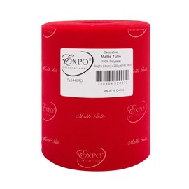 Expo International Decorative Matte Tulle, Roll/Spool of 6” X 200 Yards, Lightweight Polyester Tulle Fabric for Tutus, Costumes, and Party Decorations, Washable, Easy-to-Use, Red