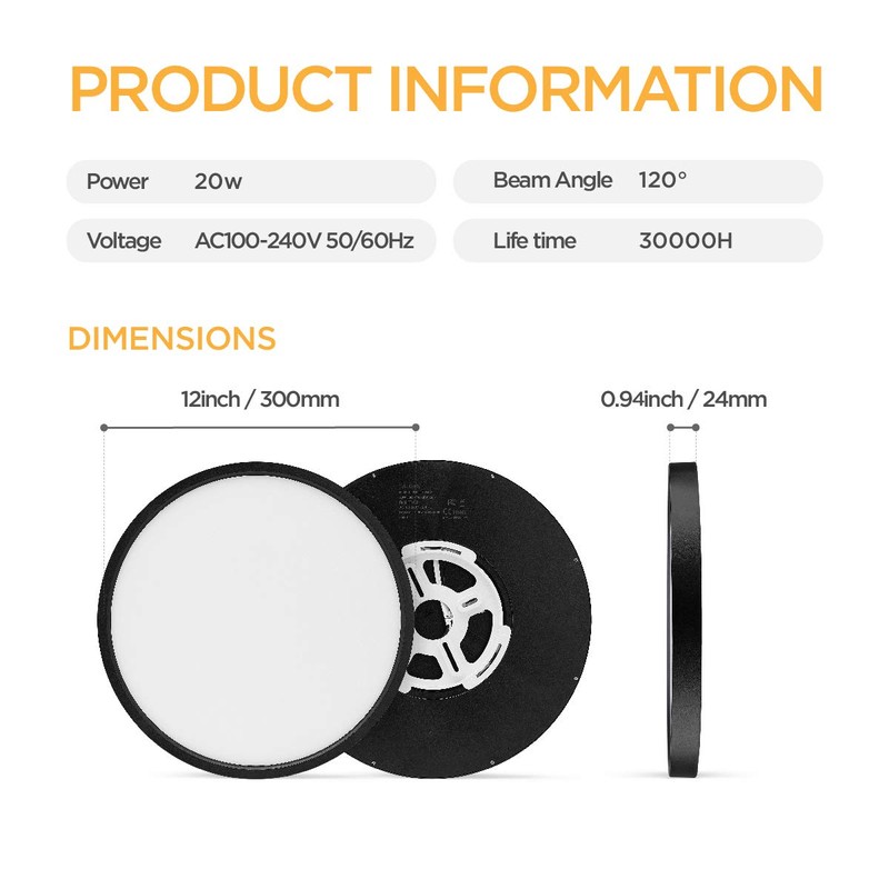 TALOYA Surface Mount LED Ceiling Light 12 Inch-2 Pack Black