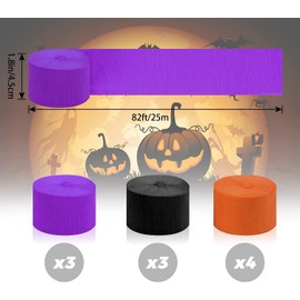 Belerry 10 Rolls Party Decorations Halloween Crepe Paper Streamers, Halloween Party Streamers, 810-Feet Black Orange Purple Hanging Streamers, No Accidental Rips Crepe Paper for Indoor Outdoor Decor