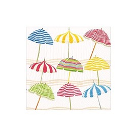 Caspari Beach Umbrellas Boxed Paper Cocktail Napkins, Three Boxes of 40