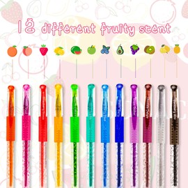 sunacme Fruity Scented Gel Ink Pens, 12 Assorted Colorful Gel Pens for Drawing, Writing, Coloring at School & Home
