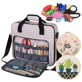 BAGLHER Cross Stitch & Embroidery Organizer Bag - Large Portable Project Storage with 3 Compartments, Travel Friendly Carrying Case for 11.2" Hoops, Threads, Supplies (Stripe)