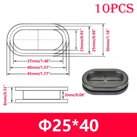 Ctyjia Pack of 10 Cable Grommets 25 x 40 mm Rubber Grommets, Oval Rubber Grommet, Double-Sided Rubber Grommet, Blanking Plug Rubber Seal for Wire Protection