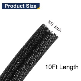 uxcell 10 Ft - 5/8 Inch Expandable Braided Cable Sleeving, PET Cable Management Wire Sleeve Cord Protector, Wire Wrap Loom Tube for TV Computer Audio, Office Home Devices, Black
