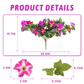 Alotiki Artificial Fake Flowers for Outdoor Plants Decoration,2 Pcs Faux Petunias Flowers Plants UV Resistant Silk for Porch Yard Garden Home Indoor Decor(Purple Red)