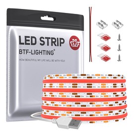 BTF-LIGHTING FCOB COB LED Tape Light USB Light High Density Flexible LED Tape Light 1M 320LEDs/m Red Light 8mm Width Strip Light DC5V USB 6W/m Dimmable Transformable Cuttable Bedroom Kitchen Home