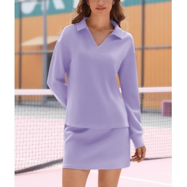 Casly Lamiit Womens Two Piece Skirt Sets Tennis Skort Golf Outfits Lounge Sweat Set Ladies Tracksuit 2025 Spring Sweatshirts Jogging Suits Violet M