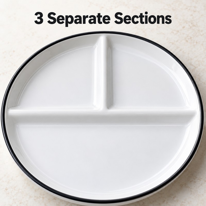 Ceramic Divided Plate – 3-Section Round Food Serving Plate for