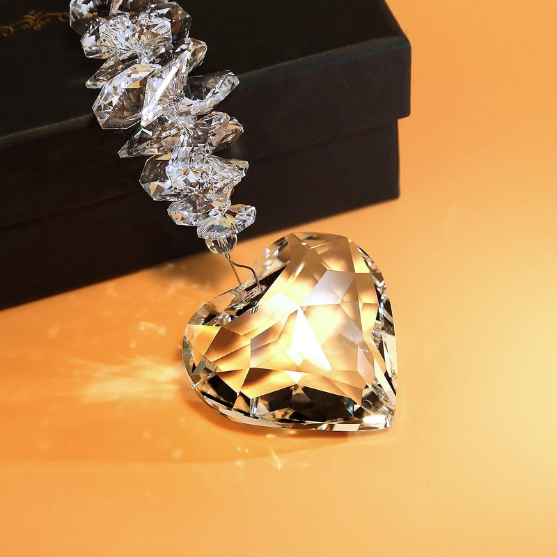 Shario 45mm Clear Glass Heart Crystal Ball Prism Pendant, Suncatcher