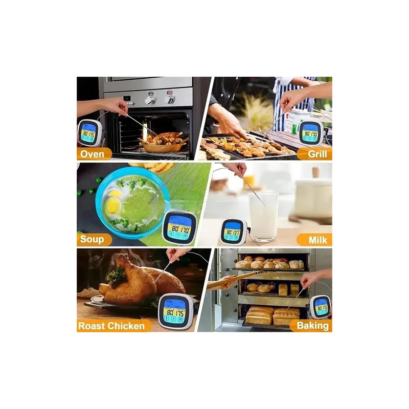 Termómetro Digital Cocina Para Carne, Doble Sonda Para Horno Plateado