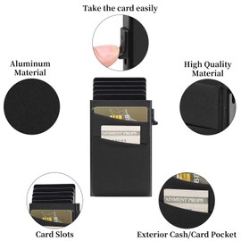 LOUEBICA Slim Smart Aluminum Card Holder Mens Wallet Minimalist Leather RFID Blocking Metal Pop Up Wallet