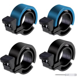 LNSYSNS Mountain Bike Bell, 4 Pieces Road Bike Bell Handlebar Plugs, Aluminium Alloy Mini Bicycle Bell, Black/Blue Road Bike Bell with Screwdriver for Mountain Bikes, Scooters, Road Bikes