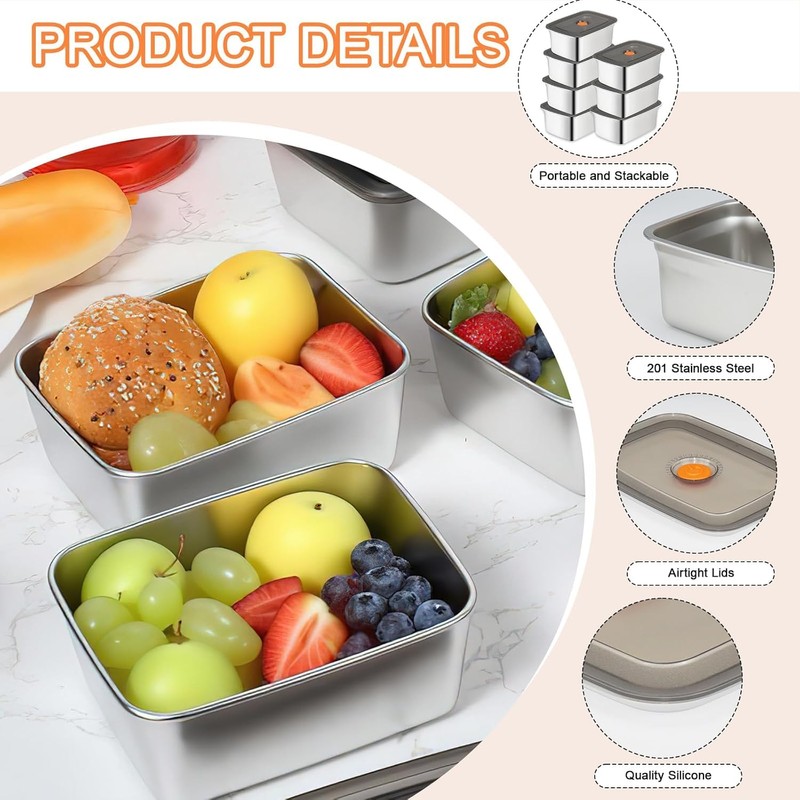 KisSealed 10 Pack Stainless Steel Food Storage Containers with Lids