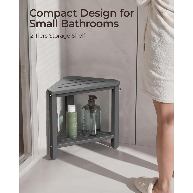 15" Shower Foot Rest with Side Hook, HDPE Waterproof Corner