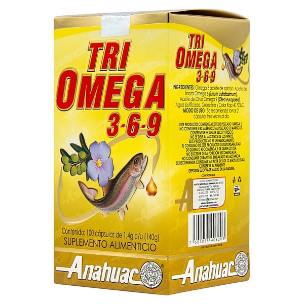 TRIOMEGA 3, 6, 9, Suplemento Alimenticio, Salud Cardiovascular, 100 capsulas,