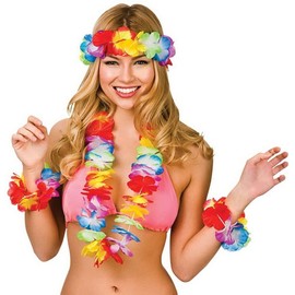 Jieddey Hawaiian Fancy Dress Set,4 PCS Hawaiian Garland + 1 PCS Pineapple Sunglasses Hula Costume Hawaiian Leis Dancer Dress Set Tropical Decoration Beach Party Decorations