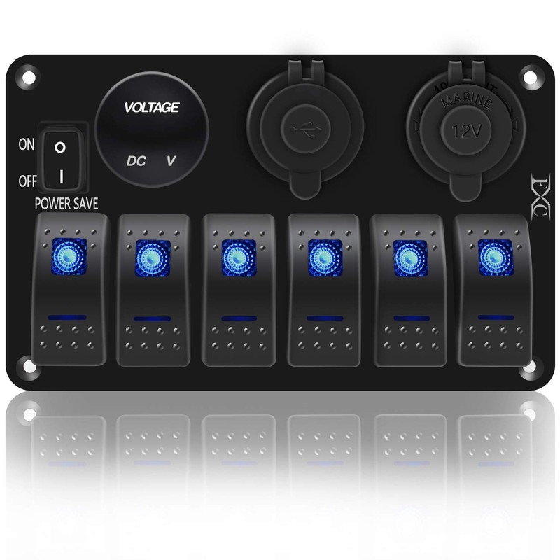 FXC Waterproof Marine Boat Rocker Switch Panel 6 Gang with