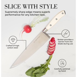 White Knife Set with Block – 14-Piece Forged Stainless Steel Knives with Triple Rivet Handles, Heavy-Duty Kitchen Shears, and Self-Sharpening Knife Block – Durable White Kitchen Accessories