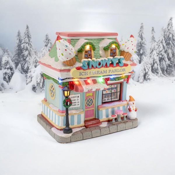 FG Square Snowy's Ice Cream Parlor Porcelain Christmas Village with